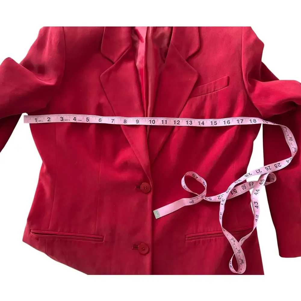 Vintage Chaus‎ Tomato Red 100% Silk Cinch Waist Blazer Medium 90s Office Siren